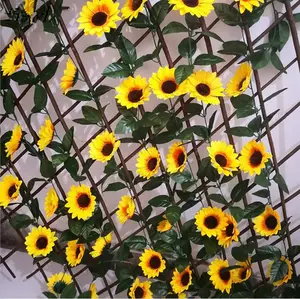 Hoogwaardige 225Cm Kunstmatige Opknoping Zonnebloem Wijnstok 10 Grote Zon Bloemen Voor Thuis Pijp Kronkelende Strips Rotan Bloemen Decoratie