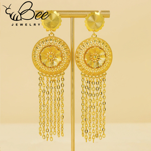 Collar Largo Personalizado Chapado en Oro Brasileño de 18K, Joyería Árabe para Novia, Aretes con Borlas, Conjuntos de Joyería para Bodas y Fiestas - Product Image 4