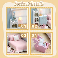 Kits de maison de poupée en bois personnalisés Hamaileon, mini-chambre bleue avec meubles pour adultes, petite maison avec éclairage LED, artisanat et loisirs