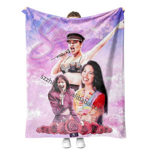 Manta Personalizada con Diseño de Retrato de Selena <span class=keywords><strong>Quintanilla</strong></span> y Patrón Floral, Manta de Felpa Suave, Toalla de Lana Personalizada - Product Image 4