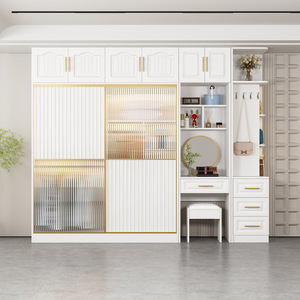 Armoire Moderne Minimaliste avec Coiffeuse Intégrée, Grande Capacité de Rangement, Meuble de Chambre Gain de Place, Porte Battante - Product Image 3