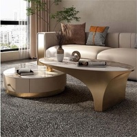GEDO Tables basses en acier inoxydable Mobilier de salon Dalle de roche Table basse de luxe moderne avec rangement
