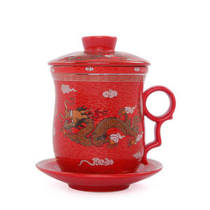 330ml seramik geleneksel çin çay bardağı demlik ile kapak ve ejderha sanat çay kupa çin kırmızı içme kupa - Product Image 4