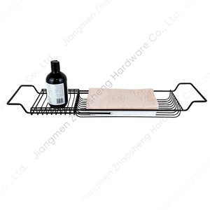 Plateau de baignoire télescopique réglable Shosho en maille métallique noire, simple couche, avec crochets, design minimaliste - Product Image 1