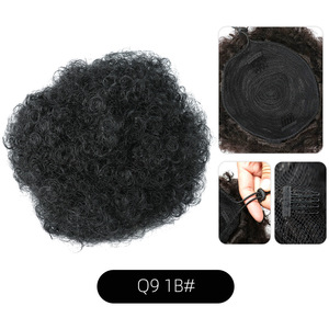 Extension de cheveux synthétiques courts de 8 pouces pour <span class=keywords><strong>chignon</strong></span> afro, postiche bouclé crépu volumineux à clipser, queue de cheval Yaki avec cordon de serrage pour coiffures <span class=keywords><strong>chignon</strong></span> - Product Image 4