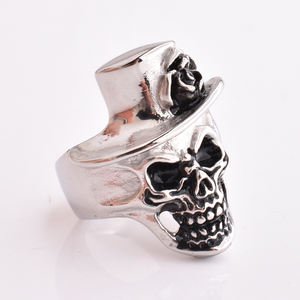 แหวนฮอร์นสแตนเลส316L แหวนโครงกระดูกสำหรับผู้ชาย,แหวนกะโหลกศีรษะฮาโลวีนฮิปฮอป - Product Image 6