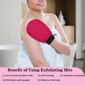 맞춤형 로고 및 포장 신축성있는 팔찌 목욕 장갑 각질 제거 바디 워시 스크럽 장갑 샤워 용 스트링 루프 디자인 - Product Image 5
