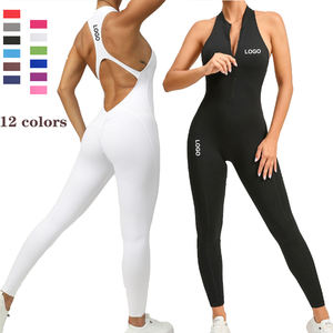 Breathable Sleeveless One Piece Yoga Bodysuit With Zipper Front For <b>Women</b> Summer Activewear Full Length Loose Fit Spandex Nylon - Product Image 3