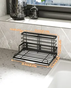 SUS304 Stainless Steel Double-Layer Soap Sponge Brush Holder Kitchen Sink Organizer Caddy With Removable Drain Tray For Storage