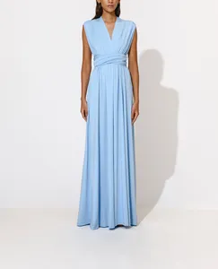 2023 사용자 정의 여성 캐주얼 느슨한 우아한 오픈 백 블루 맥시 드레스
