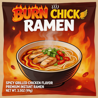 Nouilles Udon Instantanées Extra Piquantes Vegan Friendly Burn Chick Ramen, à base de blé dur, cuites, faibles en sodium