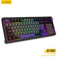 Clavier de jeu mécanique RGB E-YOOSO 100 touches, trois modes, à montage Gasket, touches PBT, bouton rotatif, Bluetooth, 2.4G, USB-C