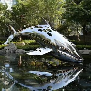 Modern Marine Sculpture Stainless Steel <strong>Whale</strong> <strong>Art</strong> for Garden Water Feature Outdoor Decor - Product Image 2