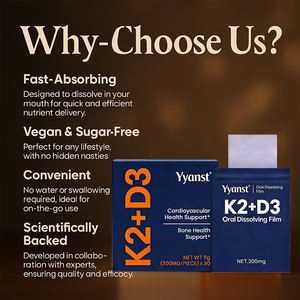 OEM/ODM Tiras orales veganas de vitamina D3 + K2 de rápida absorción para el apoyo óseo y la salud cardíaca, precio de fábrica, muestra gratuita - Product Image 5