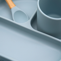 Ensemble repas pour bébé de qualité alimentaire : bavoir, bol, assiette, tasse à bec, cuillère et fourchette en silicone