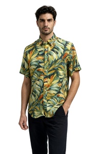 Camisas de Manga Corta para Hombre, 100% Lyocell, Estampado de Hojas, Transpirables, Casuales, con Botones, para Vacaciones de Verano, Playa y Fiestas - Product Image 2