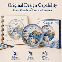 Assiette décorative en céramique souvenir grec européen, motif drapeau d'église et paysage de la mer Égée, assiette murale, personnalisable OEM ODM, vente en gros
