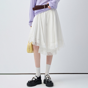 VEGA CHANG Mori Girl Bohemian Màu trắng mềm mại, xếp tầng, xếp nếp, cạp cao, kiểu Hàn Quốc, váy không đều nhau, kiểu dáng bất quy tắc - Product Image 1