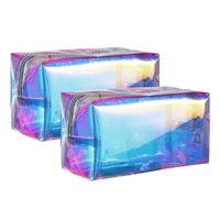 Sac de maquillage de voyage portable pour femmes, tendance, durable, en TPU, motif laser bonbon, poignée souple, fermeture à glissière