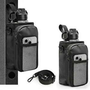 Bolsa para botella de agua con bolsillo para teléfono, funda aislante para gimnasio, fitness, bandolera, unisex, color negro - Product Image 5