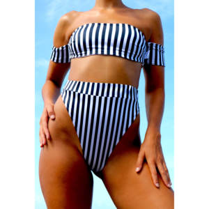 Navy e bianco Stripe Peakini Boob Tube - Product Image 1