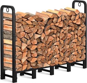 5ft Heavy Duty Firewood Rack <strong>Log</strong> Holder <strong>Indoor</strong>/Outdoor Black <strong>Wood</strong> <strong>Storage</strong> Home Fireplace Tool Accessories