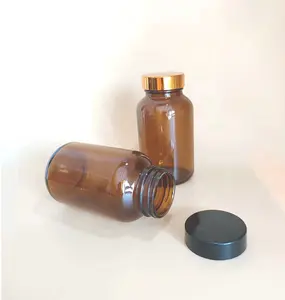 Wholesale 45/400 wide mouth amber glass pharmaceutical packaging bottle glass vial with plastic screw lid for pill medical power