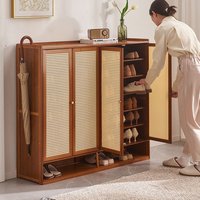 Entrée, rangement de grande capacité, armoire à chaussures simple en bois massif avec bambou