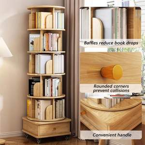 Estantería giratoria de 4/5 niveles, estantería de esquina de madera para libros, estantería estrecha de rotación de 360 ° con estanterías de ruedas universales silenciosas - Product Image 4