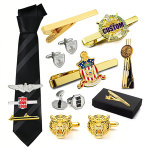 Boutons de manchette et pince à cravate personnalisés avec logo de fournisseur, artisanat en métal, boutons de manchette pour chemise de costume pour hommes avec emballage en boîte - Product Image 1