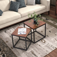 Table basse carrée moderne en grain de bois avec cadre en métal noir pour la maison, la cuisine, la chambre à coucher, l'heure du thé, les meubles de salon