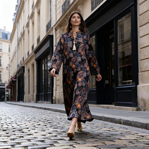 Elegant Hot-fix Rhinestones Polyester Modest Abaya Dress for Muslim Women Custom Party <b>Evening</b> Occasion - Product Image 2