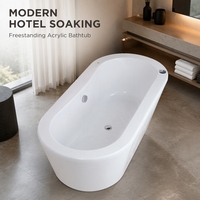 Salle de bain d'hôtel moderne Baignoire autoportante personnalisée en acrylique blanc à surface solide avec égouttoir