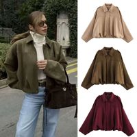Printemps mode Streetwear femmes 100% Polyester manches chauve-souris fermeture éclair complète avant vêtements d'extérieur décontractés veste aviateur légère