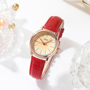 นาฬิกาควอตซ์สายหนังลายไม้ไผ่คลาสสิกเรียบง่ายสำหรับสุภาพสตรีนาฬิกากันน้ำย้อนยุค - Product Image 2