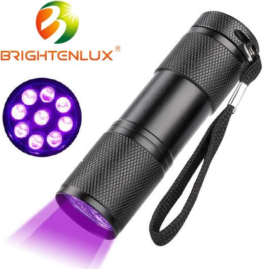 Фабрика OEM Высокое качество УФ Blacklight алюминиевый сплав 3 * AAA батарея УФ фонарик свет 9 Светодиодный УФ фонарик