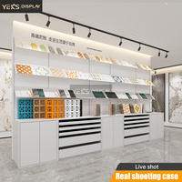 Yeks Meuble de présentation moderne pour carreaux de porcelaine avec cadre métallique sur mesure, tiroir et étagère coulissante pour carreaux