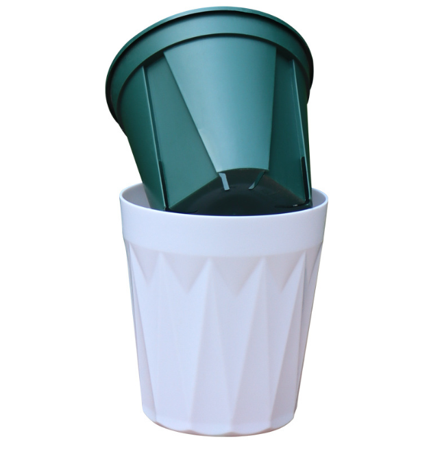 Maceta exterior blanca + Maceta interior verde