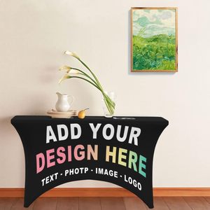 Personalized Custom <strong>Tablecloth</strong> With Company Business Logo Your Text Image Stretch Spandex Covers Trademark for <strong>Rectangle</strong> Events - Product Image 4