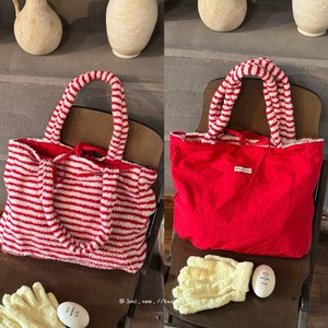 Sac de plage rayé en fourrure, grande capacité, sac à bandoulière, sac polyvalent simple et polyutile, sac fourre-tout - Product Image 6