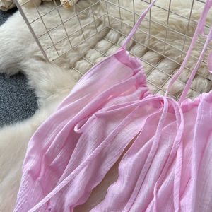 Vestido de Verano Estilo Coqueta Francesa para Mujer, Vestido Halter con Cordones, Falda con Volantes en Capas y Cintura de Corsé - Product Image 5