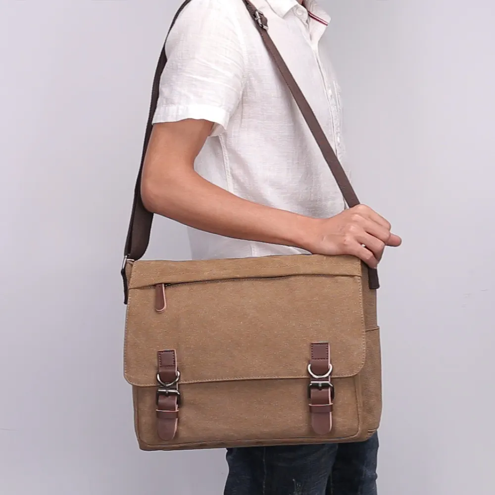 ZUOLUNDUO düz renk messenger adam için laptop çantası tuval omuzdan askili çanta tek kollu çanta