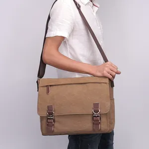 ZUOLUNDUO tas selempang laptop untuk pria, tas kurir warna polos, tas bahu kanvas, tas selempang untuk pria