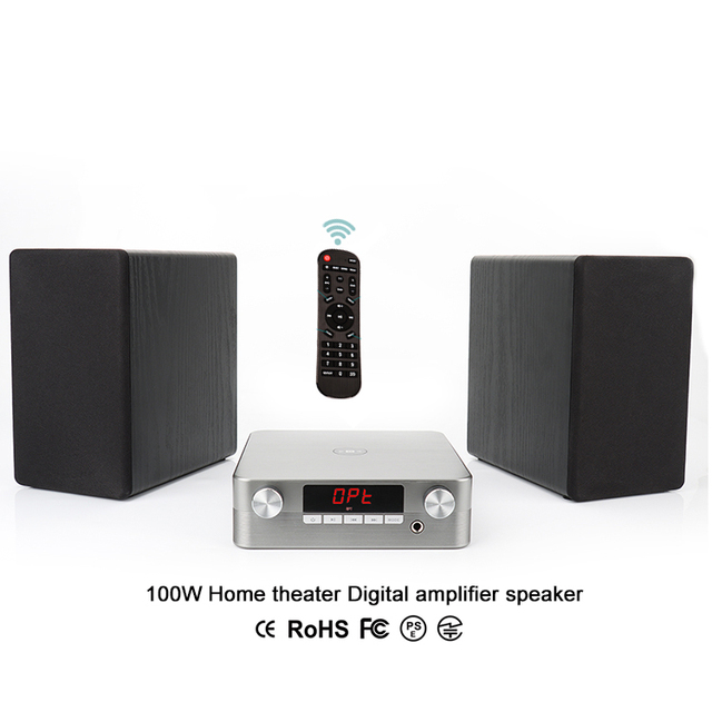 100W Home Theater TV Audio Digital Amplifier Wireless BT Stereo MDF Wood Karaoke Speaker