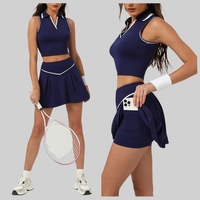 YNSEA OEM Ensembles de sport pour femmes en gros, 2 pièces : Polo court à col en V et mini-jupe avec pantalon de sécurité, pour le tennis, le yoga et l'entraînement