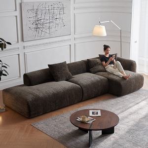 Canapé d'angle modulable 3 places Zayshine en chenille chocolat style rétro français pour salon, appartement, villa, canapé de sol de loisirs en forme de L - Product Image 3