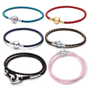 Pulsera de Cuero Tejido con Dijes de Plata 925 Clásica, Pulseras <span class=keywords><strong>Originales</strong></span> de Cuentas DIY, Adecuadas para Regalos de Cumpleaños para Mujeres - Product Image 1