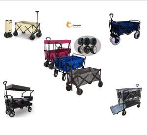 Foldable Camping Cart Red Oxford Cloth Four-<b>Wheel</b> Outdoor Garden Beach Wagon - Product Image 2