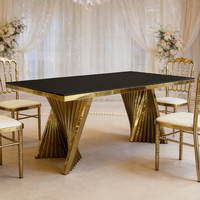 Table de banquet pliable de luxe moderne en acier inoxydable doré avec plateau en verre noir, écologique, pour hôtels et restaurants (vente en gros)