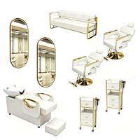 Mobilier de salon de luxe italien en or, lit de lavage inclinable et miroir de coiffure à LED |   Ensemble complet pour salon de coiffure professionnel